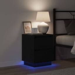 Berkfield Home Modern Bedside Cabinets with LED Lights 2 pcs Black 39x34.5x50 cm - thumbnail 6