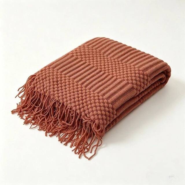 PAWNORA Copper 130*150cm Solid Knitted Throw Blanket in Brown - image 1