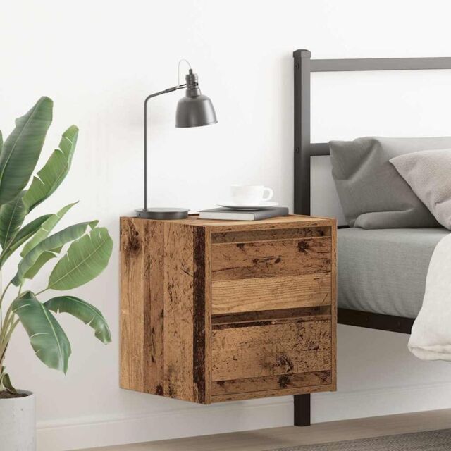 Berkfield Home Wall-mounted Bedside Cabinet Old Wood 38x34x40 cm in Brown - Size: 38 x 34 x 40 cm - image 1