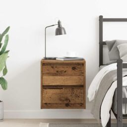 Berkfield Home Wall-mounted Bedside Cabinet Old Wood 38x34x40 cm in Brown - Size: 38 x 34 x 40 cm - thumbnail 3