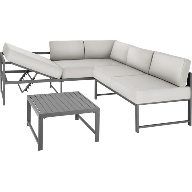 tectake Faro Aluminum Seating Set with Table & Adjustable Backrest in Grey - Size: 4 Person - image 1