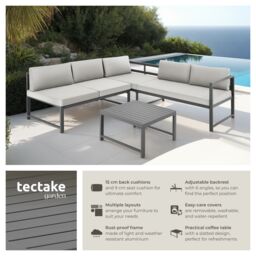 tectake Faro Aluminum Seating Set with Table & Adjustable Backrest in Grey - Size: 4 Person - thumbnail 2