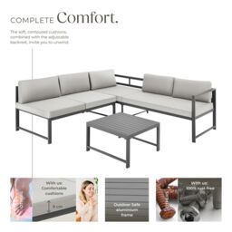 tectake Faro Aluminum Seating Set with Table & Adjustable Backrest in Grey - Size: 4 Person - thumbnail 3