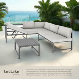 tectake Faro Aluminum Seating Set with Table & Adjustable Backrest in Grey - Size: 4 Person - thumbnail 4
