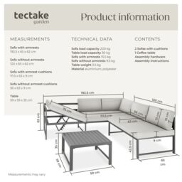 tectake Faro Aluminum Seating Set with Table & Adjustable Backrest in Grey - Size: 4 Person - thumbnail 6