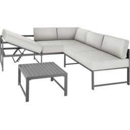 tectake Faro Aluminum Seating Set with Table & Adjustable Backrest in Grey - Size: 4 Person - thumbnail 1