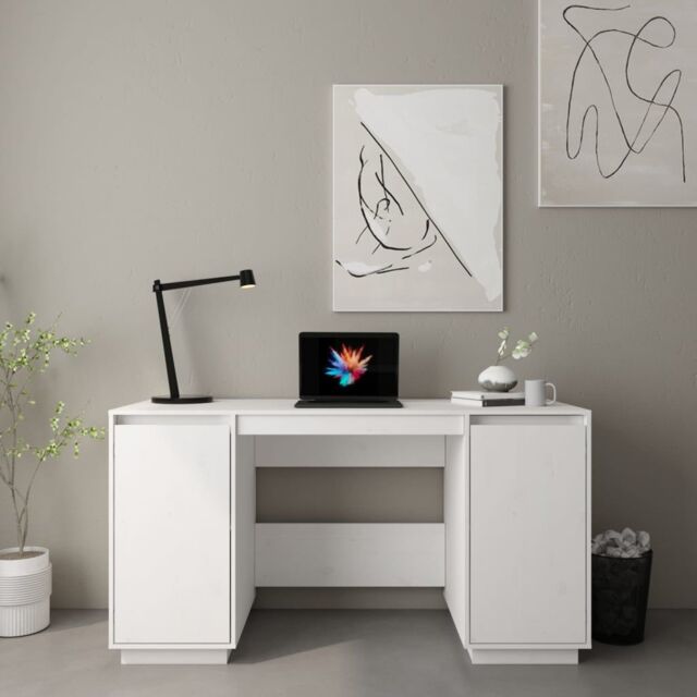 Berkfield Home Desk White 140x50x75 cm Solid Wood Pine - Size: 140 x 50 x 75 cm - image 1