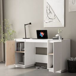 Berkfield Home Desk White 140x50x75 cm Solid Wood Pine - Size: 140 x 50 x 75 cm - thumbnail 3