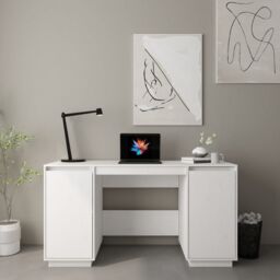 Berkfield Home Desk White 140x50x75 cm Solid Wood Pine - Size: 140 x 50 x 75 cm