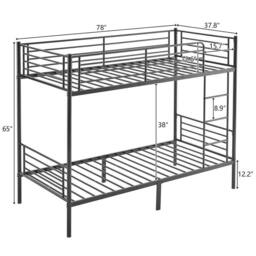 NESTLUNE Metal Bunk Bed 3FT Single Bed Rail with Ladder in Black - thumbnail 1