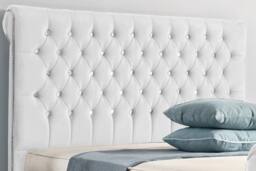UK Bed Furniture Faye Gas Lift Ottoman Upholstered Bed with 48 Inch Button Headboard in White - Size: Super King - thumbnail 2