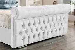 UK Bed Furniture Faye Gas Lift Ottoman Upholstered Bed with 48 Inch Button Headboard in White - Size: Super King - thumbnail 3