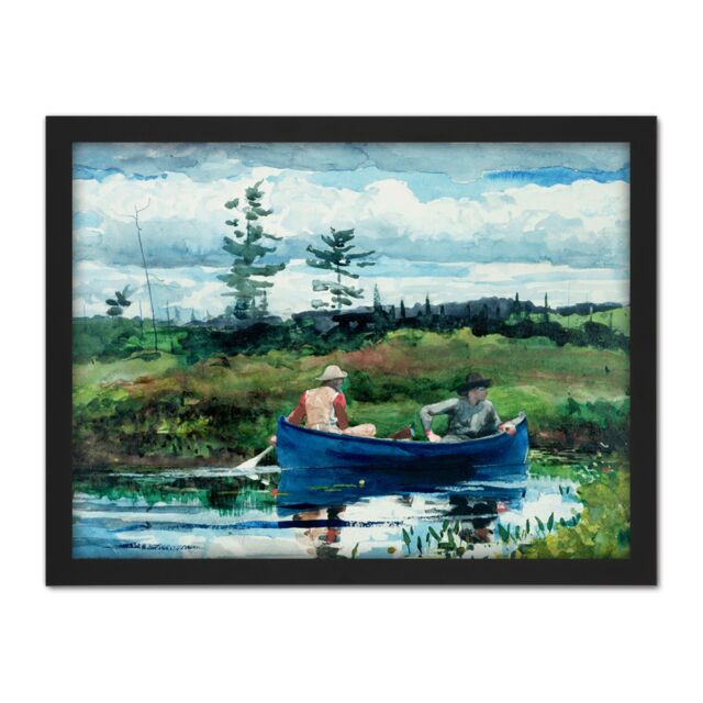 "Artery8 Wall Art Print Winslow Homer The Blue Boat Large Framed Wall Décor Art in Light Oak - Size: W18"" x H24""" - image 1