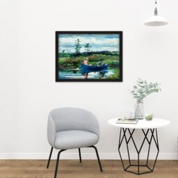 "Artery8 Wall Art Print Winslow Homer The Blue Boat Large Framed Wall Décor Art in Light Oak - Size: W18"" x H24""" - thumbnail 2