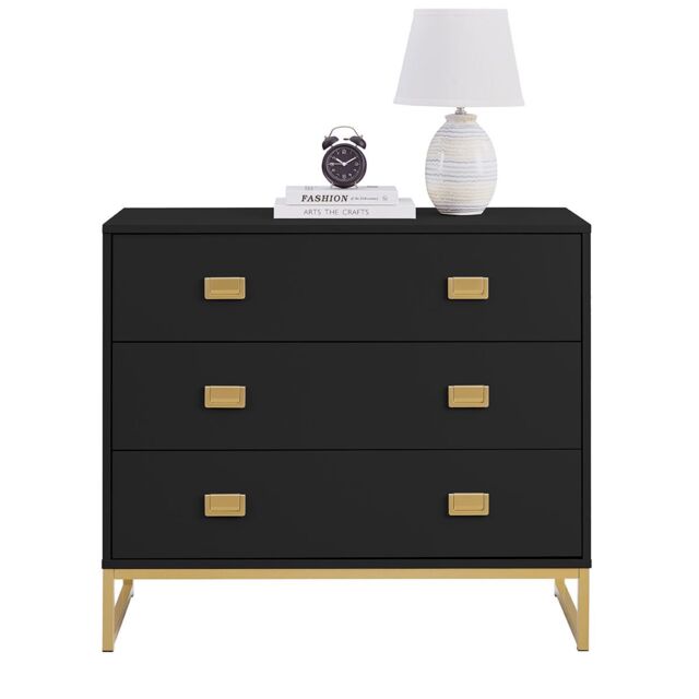 Melody Maison Large 3 Drawer Chest Of Drawers - Elle Black Range - image 1