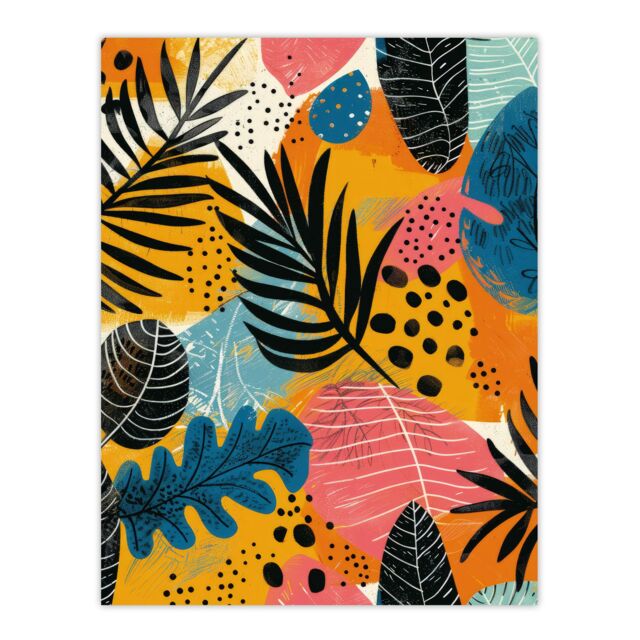 "Artery8 Wall Art Print Plant Leaves Pattern Colourful Abstract Nature Poster - Size: W18"" x H24"""
