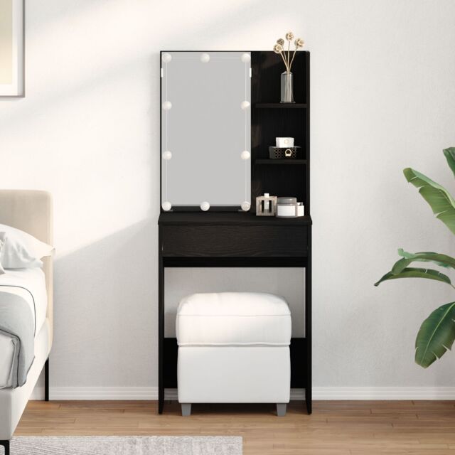 Berkfield Home LED Dressing Table in Black Oak, 60x40x140 cm, Made of Engineered Wood - Size: 60 x 40 x 140 cm - image 1