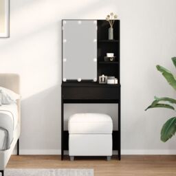 Berkfield Home LED Dressing Table in Black Oak, 60x40x140 cm, Made of Engineered Wood - Size: 60 x 40 x 140 cm - thumbnail 1