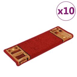 Berkfield Home Stair Mats Self-adhesive 10 pcs 65x21x4 cm Red - Size: Medium - thumbnail 2