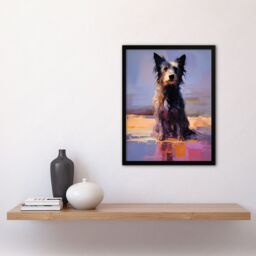 Artery8 Wall Art Print Border Collie at the Beach Oil Painting Portrait Framed in Blue - Size: A4 - thumbnail 4