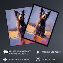 Artery8 Wall Art Print Border Collie at the Beach Oil Painting Portrait Framed in Blue - Size: A4 - thumbnail 2
