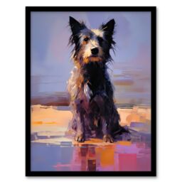 Artery8 Wall Art Print Border Collie at the Beach Oil Painting Portrait Framed in Blue - Size: A4 - thumbnail 1