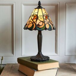 Loops Tiffany Glass Table Lamp Light Dark Bronze & Amber Bead Art Nouveau Shade i00209 in Clear - thumbnail 3