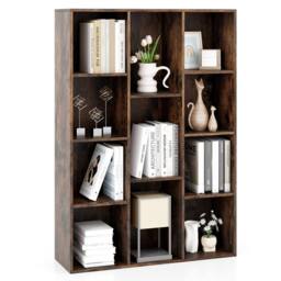 Costway 11 Cubes Bookcase Modern Geometric Bookshelf Book Storage Organizer in Brown - thumbnail 1