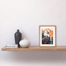 "Artery8 Wall Art Print Majestic Bald Eagle Forest Mountain Landscape Graphic Artwork Framed 9X7 Inch in Beige - Size: W7"" x H9""" - thumbnail 2