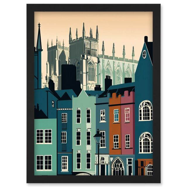 Artery8 York Minster & Shambles Street Cityscape Artwork Framed Wall Art Print A4 in Black - image 1