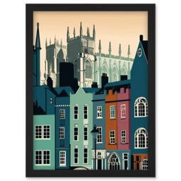 Artery8 York Minster & Shambles Street Cityscape Artwork Framed Wall Art Print A4 in Black - thumbnail 1