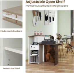 Gymax Counter Desk Reception Desk With Lockable Drawer & Adjustable Shelf in Brown - thumbnail 5