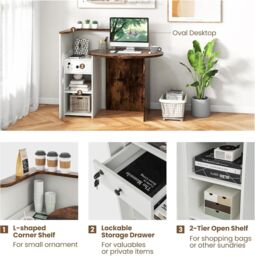 Gymax Counter Desk Reception Desk With Lockable Drawer & Adjustable Shelf in Brown - thumbnail 4