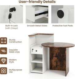 Gymax Counter Desk Reception Desk With Lockable Drawer & Adjustable Shelf in Brown - thumbnail 6