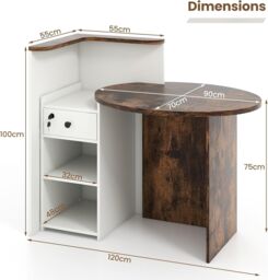 Gymax Counter Desk Reception Desk With Lockable Drawer & Adjustable Shelf in Brown - thumbnail 3