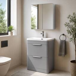 Balterley Aldershawe 2, Thin Edge Ceramic Basin, 600mm, Grey, Freestanding in Grey - thumbnail 4