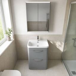 Balterley Aldershawe 2, Thin Edge Ceramic Basin, 600mm, Grey, Freestanding in Grey - thumbnail 3