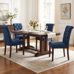 Costway 2PCS Upholstered Dining Chairs Button Tufted Chairs w/Padded Seat in Blue - thumbnail 4