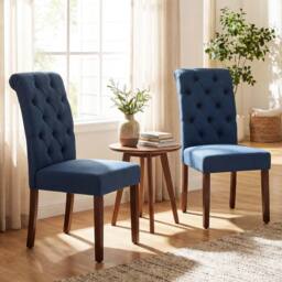 Costway 2PCS Upholstered Dining Chairs Button Tufted Chairs w/Padded Seat in Blue - thumbnail 3