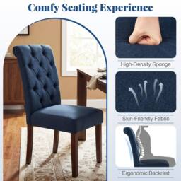 Costway 2PCS Upholstered Dining Chairs Button Tufted Chairs w/Padded Seat in Blue - thumbnail 9