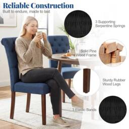 Costway 2PCS Upholstered Dining Chairs Button Tufted Chairs w/Padded Seat in Blue - thumbnail 7