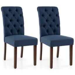 Costway 2PCS Upholstered Dining Chairs Button Tufted Chairs w/Padded Seat in Blue - thumbnail 1