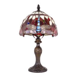 Happy Homewares Hand Crafted Stained Glass Dragonfly Tiffany Table Lamp in Red - Size: 8 inches - thumbnail 2