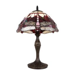 Happy Homewares Hand Crafted Stained Glass Dragonfly Tiffany Table Lamp in Red - Size: 8 inches - thumbnail 1