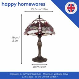 Happy Homewares Hand Crafted Stained Glass Dragonfly Tiffany Table Lamp in Red - Size: 8 inches - thumbnail 6