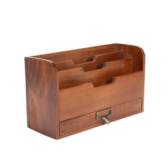 Kelvenix Rustic Wooden File Storage Box Desktop Letter Tray in Brown - image 1
