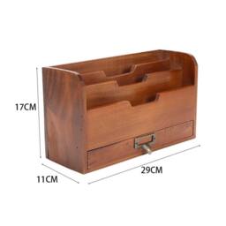 Kelvenix Rustic Wooden File Storage Box Desktop Letter Tray in Brown - thumbnail 2