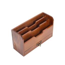 Kelvenix Rustic Wooden File Storage Box Desktop Letter Tray in Brown - thumbnail 4