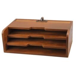 Kelvenix Rustic Wooden File Storage Box Desktop Letter Tray in Brown - thumbnail 3