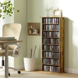 HOMCOM CD Storage Unit DVD Tower Blu-ray Storage Shelf for Living Room Brown - thumbnail 1